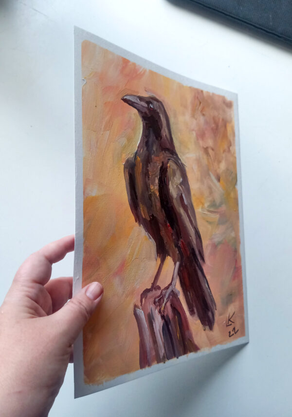Raven. Oil on textured paper. - Image 2
