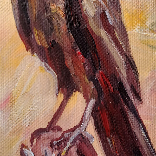 Expressive oil painting of a majestic raven by Lada Kholosho. One-of-a-kind artwork, unframed, signed, with a certificate. Ships worldwide.