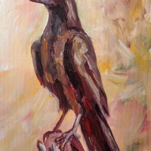 Expressive oil painting of a majestic raven by Lada Kholosho. One-of-a-kind artwork, unframed, signed, with a certificate. Ships worldwide.