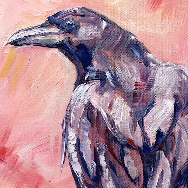 Expressive oil painting of a majestic raven by Lada Kholosho. One-of-a-kind artwork, unframed, signed, with a certificate. Ships worldwide.