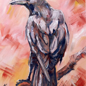 Expressive oil painting of a majestic raven by Lada Kholosho. One-of-a-kind artwork, unframed, signed, with a certificate. Ships worldwide.