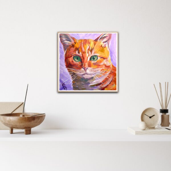 Orange tabby cat with green eyes. Oil on canvas. - Image 7