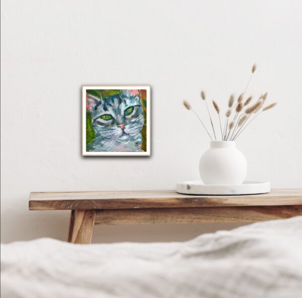 Gray tabby cat with green eyes. Oil on canvas. - Image 7