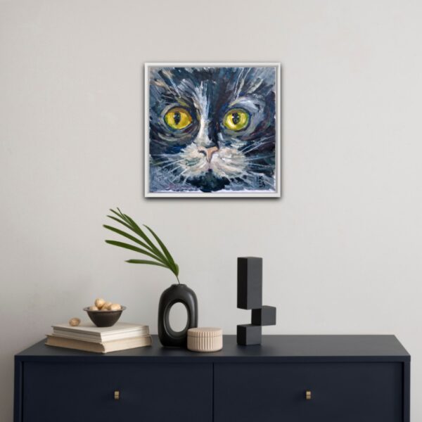 Black Tuxedo Cat Portrait. Oil on canvas. - Image 7