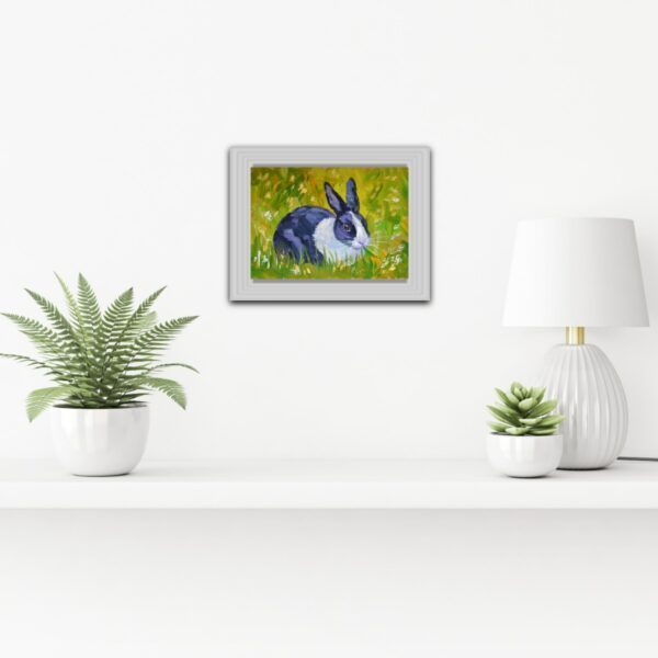 One-of-a-kind acrylic painting "Black and white bunny" by Lada Kholosho (2025). Perfect for wildlife art lovers and collectors. Ships worldwide.