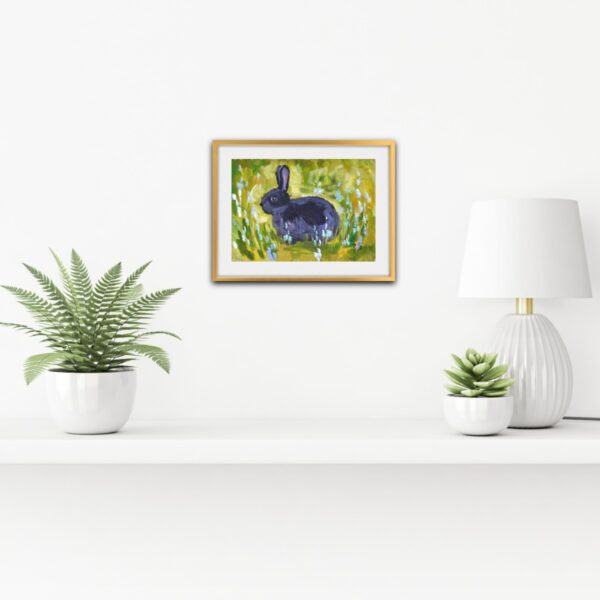 One-of-a-kind acrylic painting "Midnight Rabbit in Bloom" by Lada Kholosho (2025). Perfect for wildlife art lovers and collectors. Ships worldwide.