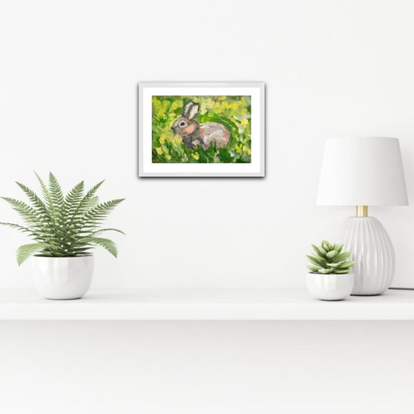 One-of-a-kind acrylic painting "Spring Meadow Rabbit" by Lada Kholosho (2025). Perfect for wildlife art lovers and collectors. Ships worldwide.