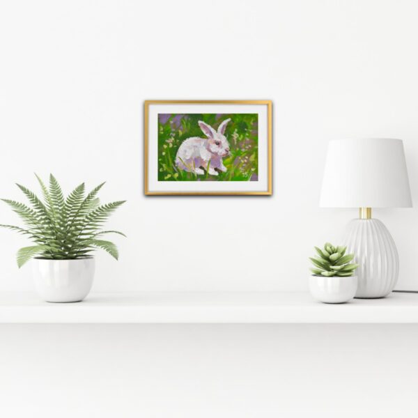 White Rabbit in Blooming Meadow. Acrylic on cardboard. - Image 2