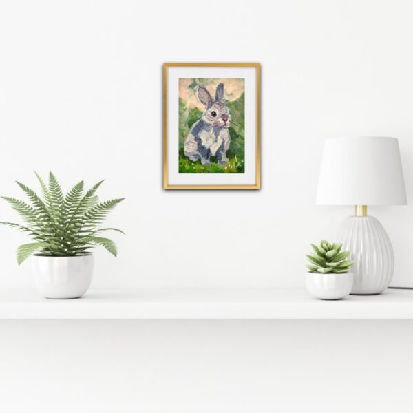 One-of-a-kind acrylic painting "Gray Rabbit Portrait" by Lada Kholosho (2025). Perfect for wildlife art lovers and collectors. Ships worldwide.