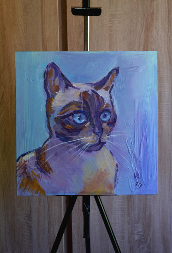Siamese cat with blue eyes. Acrylic on canvas. - Image 2