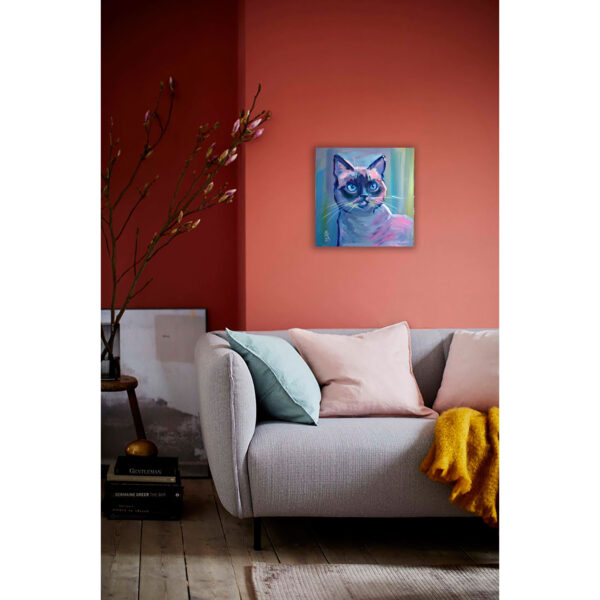 Siamese cat portrait on a blue background. Acrylic on canvas. - Image 4