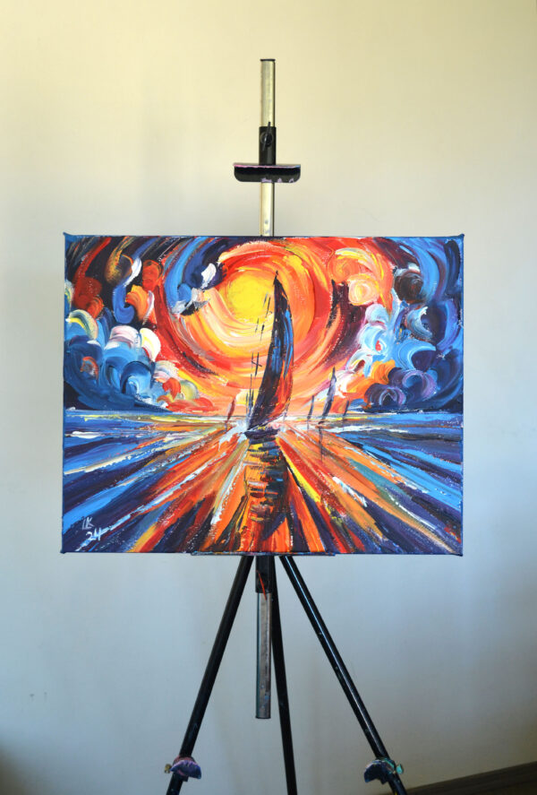 The Horizon's Fiery Dance. Acrylic on canvas - Image 3