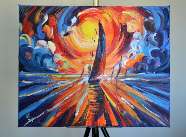 The Horizon's Fiery Dance. Acrylic on canvas - Image 4