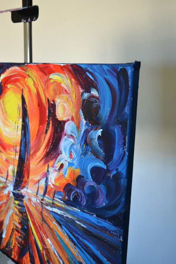 The Horizon's Fiery Dance. Acrylic on canvas - Image 5