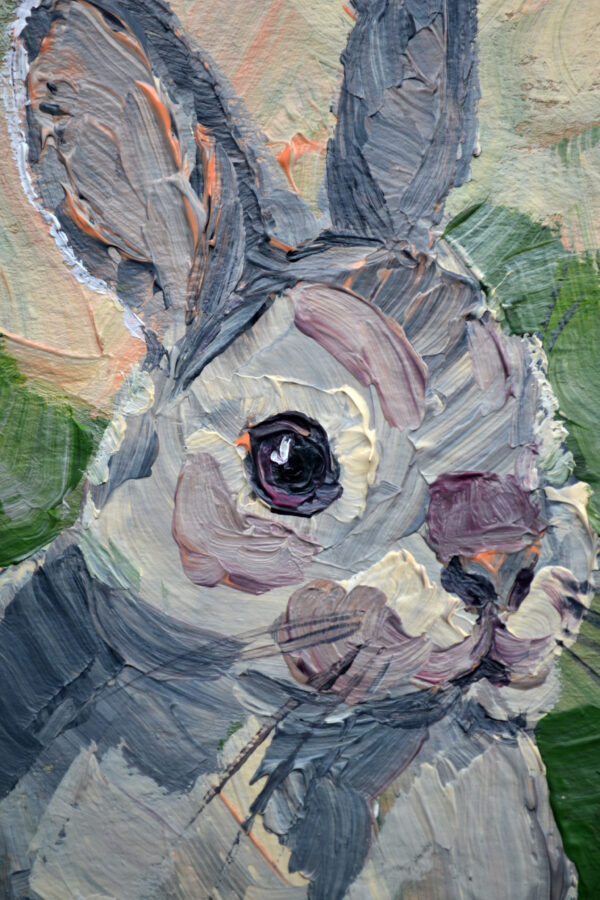 One-of-a-kind acrylic painting "Gray Rabbit Portrait" by Lada Kholosho (2025). Perfect for wildlife art lovers and collectors. Ships worldwide.