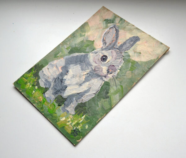 One-of-a-kind acrylic painting "Gray Rabbit Portrait" by Lada Kholosho (2025). Perfect for wildlife art lovers and collectors. Ships worldwide.
