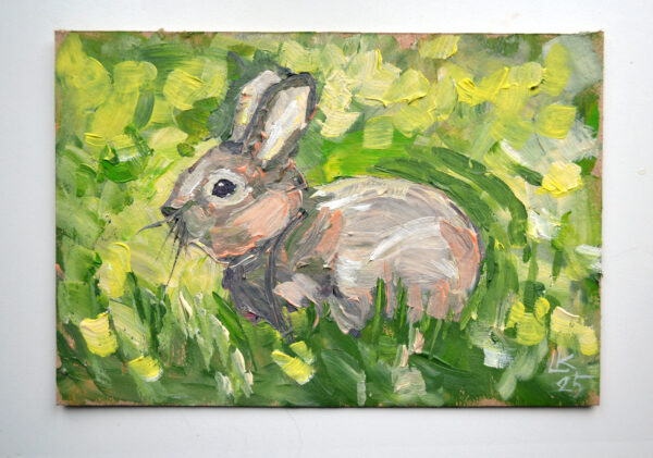 One-of-a-kind acrylic painting "Spring Meadow Rabbit" by Lada Kholosho (2025). Perfect for wildlife art lovers and collectors. Ships worldwide.