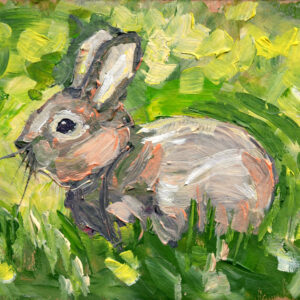 One-of-a-kind acrylic painting "Spring Meadow Rabbit" by Lada Kholosho (2025). Perfect for wildlife art lovers and collectors. Ships worldwide.