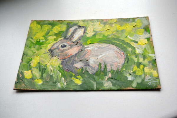 One-of-a-kind acrylic painting "Spring Meadow Rabbit" by Lada Kholosho (2025). Perfect for wildlife art lovers and collectors. Ships worldwide.