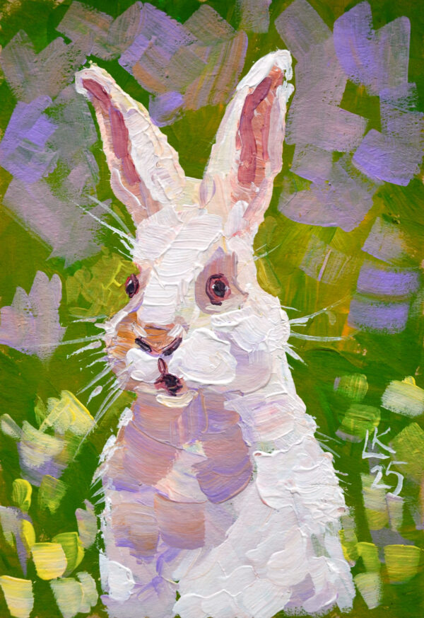 One-of-a-kind acrylic painting "White Rabbit Portrait" by Lada Kholosho (2025). Perfect for wildlife art lovers and collectors. Ships worldwide.