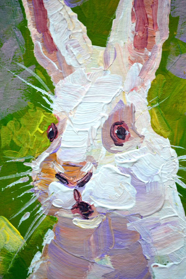 One-of-a-kind acrylic painting "White Rabbit Portrait" by Lada Kholosho (2025). Perfect for wildlife art lovers and collectors. Ships worldwide.