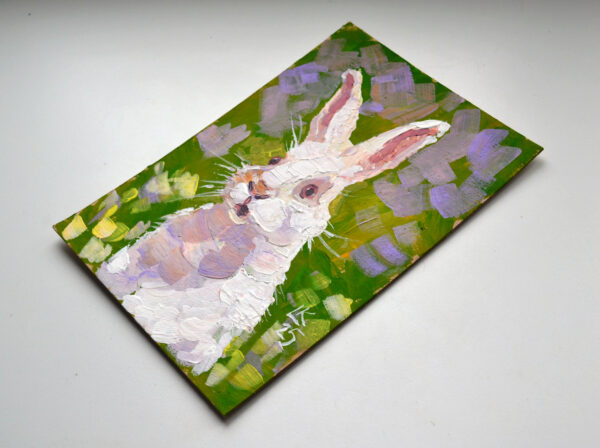 One-of-a-kind acrylic painting "White Rabbit Portrait" by Lada Kholosho (2025). Perfect for wildlife art lovers and collectors. Ships worldwide.