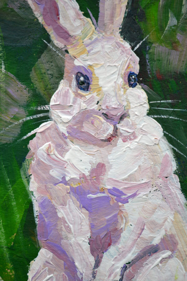 One-of-a-kind acrylic painting "Attentive White Rabbit in the Meadow" by Lada Kholosho (2025). Perfect for wildlife art lovers and collectors. Ships worldwide.