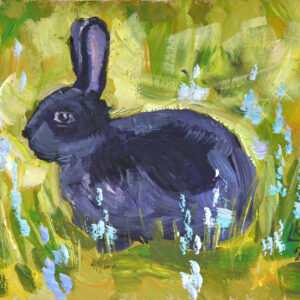 One-of-a-kind acrylic painting "Midnight Rabbit in Bloom" by Lada Kholosho (2025). Perfect for wildlife art lovers and collectors. Ships worldwide.