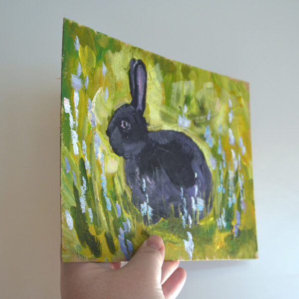 One-of-a-kind acrylic painting "Midnight Rabbit in Bloom" by Lada Kholosho (2025). Perfect for wildlife art lovers and collectors. Ships worldwide.