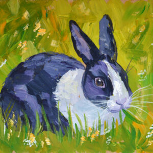 One-of-a-kind acrylic painting "Black and white bunny" by Lada Kholosho (2025). Perfect for wildlife art lovers and collectors. Ships worldwide.