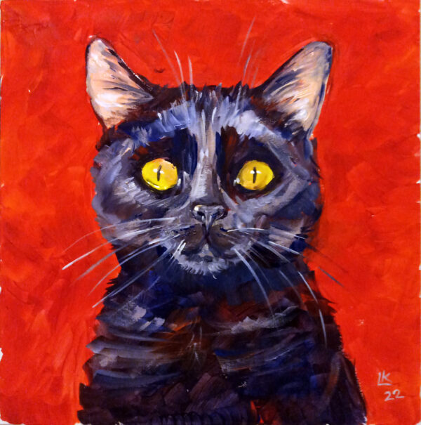 Acrylic painting on canvas board Black Cat Portrait