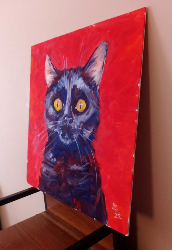 Black Cat Portrait. Acrylic on canvas. - Image 3