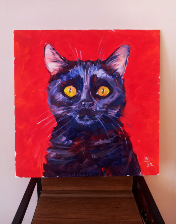 Black Cat Portrait. Acrylic on canvas. - Image 2