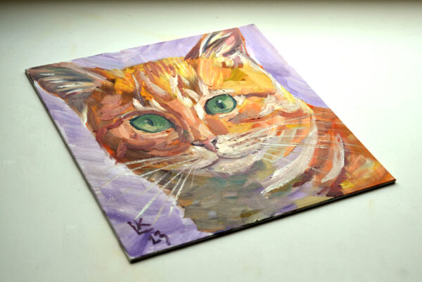 Orange tabby cat with green eyes. Oil on canvas. - Image 3