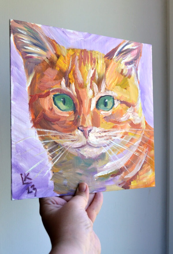 Orange tabby cat with green eyes. Oil on canvas. - Image 4