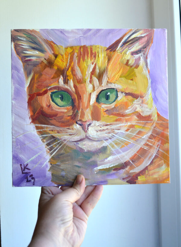 Orange tabby cat with green eyes. Oil on canvas. - Image 5