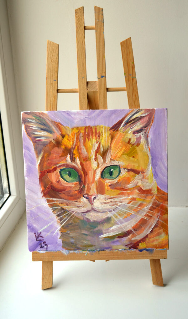 Orange tabby cat with green eyes. Oil on canvas. - Image 6
