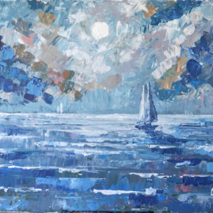 Calm seascape with sailboat original acrylic painting on canvas