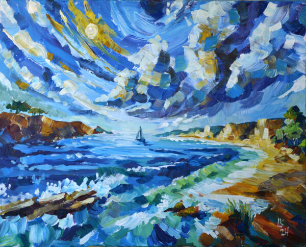 Original acrylic painting on canvas seascape sailboat