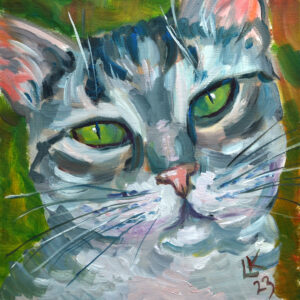 Gray tabby cat Oil Painting by Lada Kholosho