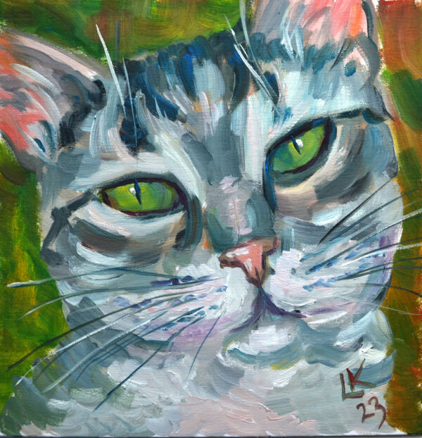Gray tabby cat Oil Painting by Lada Kholosho