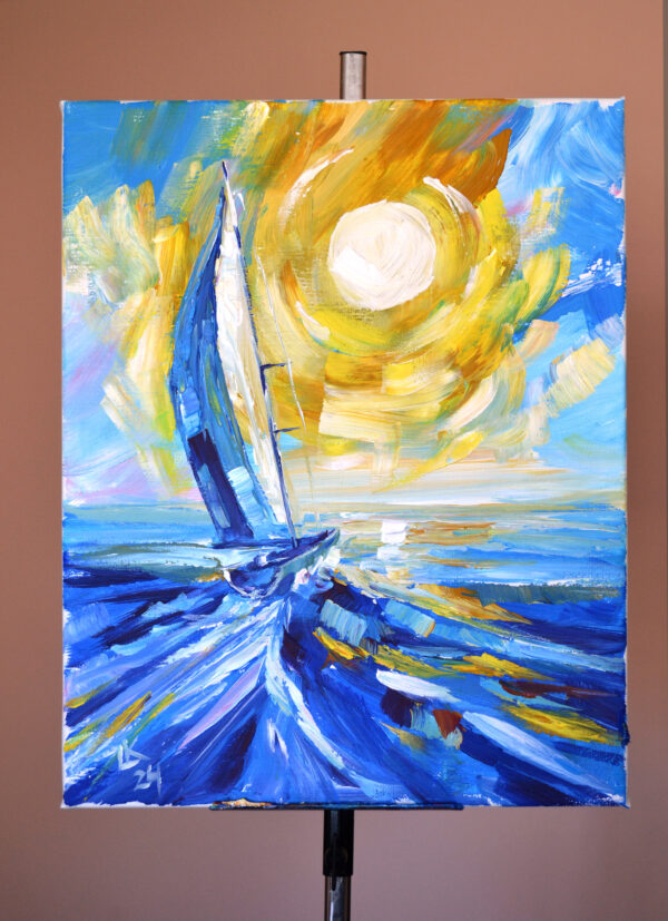 Sailing into the Sun. Acrylic on canvas. - Image 2