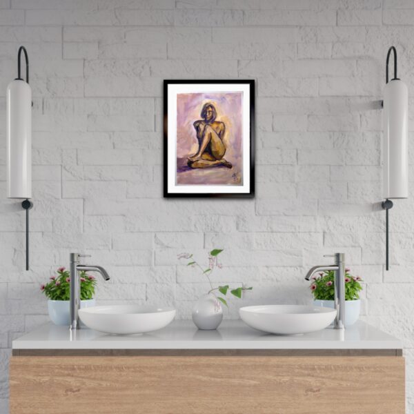 Explore "Serenity in Bronze" by Lada Kholosho – an original acrylic painting on paper. Captivating figure art in warm, earthy tones. One-of-a-kind piece available now.