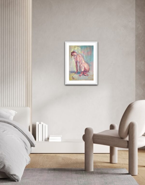 Discover "Soft Contours" by Lada Kholosho – an original acrylic painting on paper. Serene and elegant figure art with soft, pastel hues. One-of-a-kind piece available now.