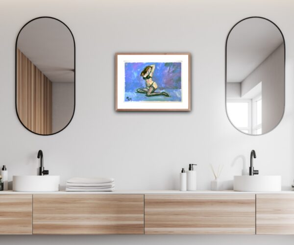Discover "Serenity in Lingerie" by Lada Kholosho – an expressive acrylic painting capturing the elegance of the human form. One-of-a-kind artwork, available now