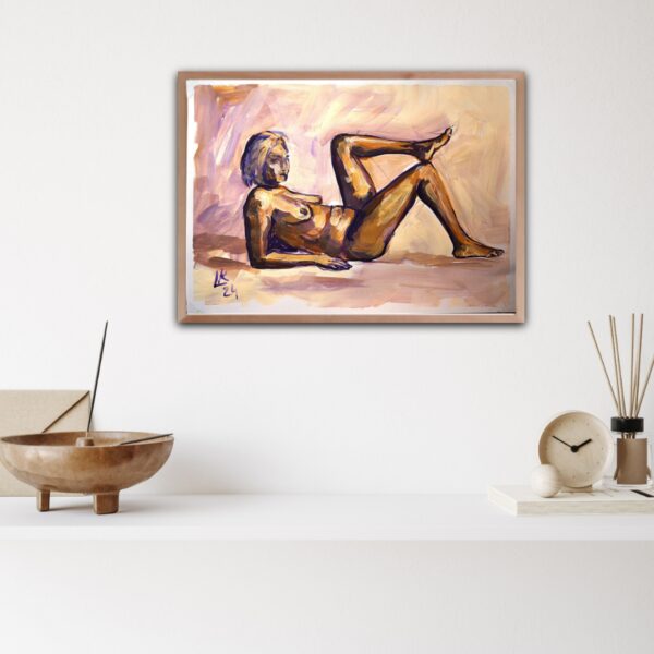 Explore "Bronze Glow" by Lada Kholosho – an original acrylic painting on paper. Captivating figure art in warm, earthy tones. One-of-a-kind piece available now.