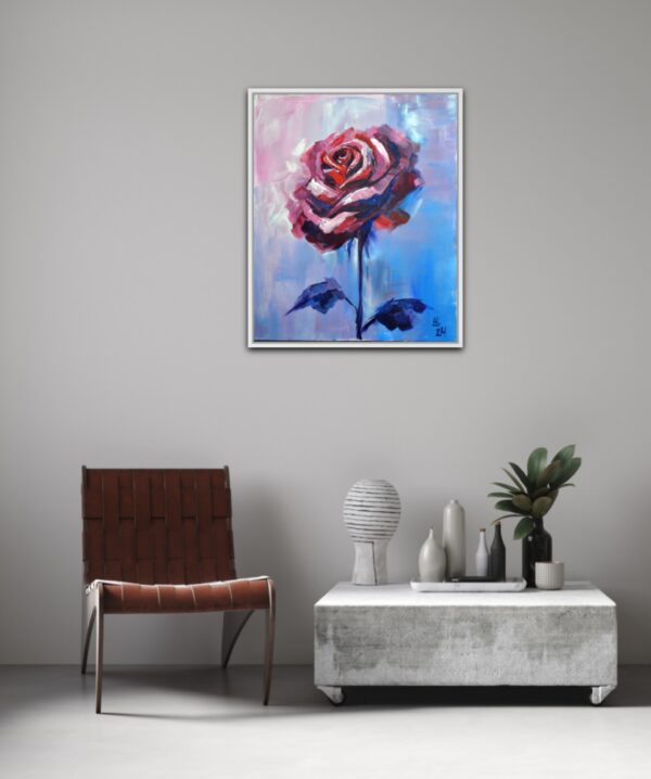 One-of-a-kind rose painting by Lada Kholosho. Acrylic on canvas, 50x60 cm, unframed, signed, with certificate. Worldwide shipping available.