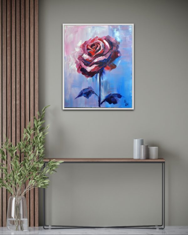 One-of-a-kind rose painting by Lada Kholosho. Acrylic on canvas, 50x60 cm, unframed, signed, with certificate. Worldwide shipping available.