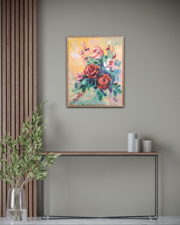 One-of-a-kind acrylic rose painting by Lada Kholosho. 40x50 cm, unframed, signed, ships worldwide with certificate of authenticity.