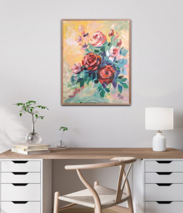 One-of-a-kind acrylic rose painting by Lada Kholosho. 40x50 cm, unframed, signed, ships worldwide with certificate of authenticity.